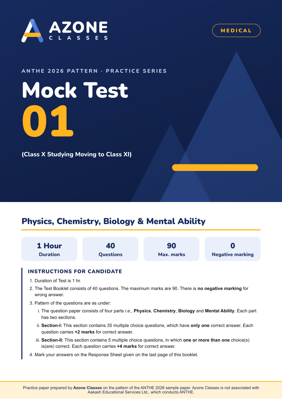 Class 10 Medical ANTHE pattern mock test paper cover — Azone Classes